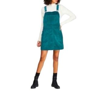 Teal Green Corduroy Overall Mini Dress, size Large